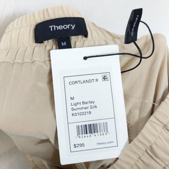 NWT Theory Cortlandt Light Barley Summer Silk Pants M - Picture 3 of 4